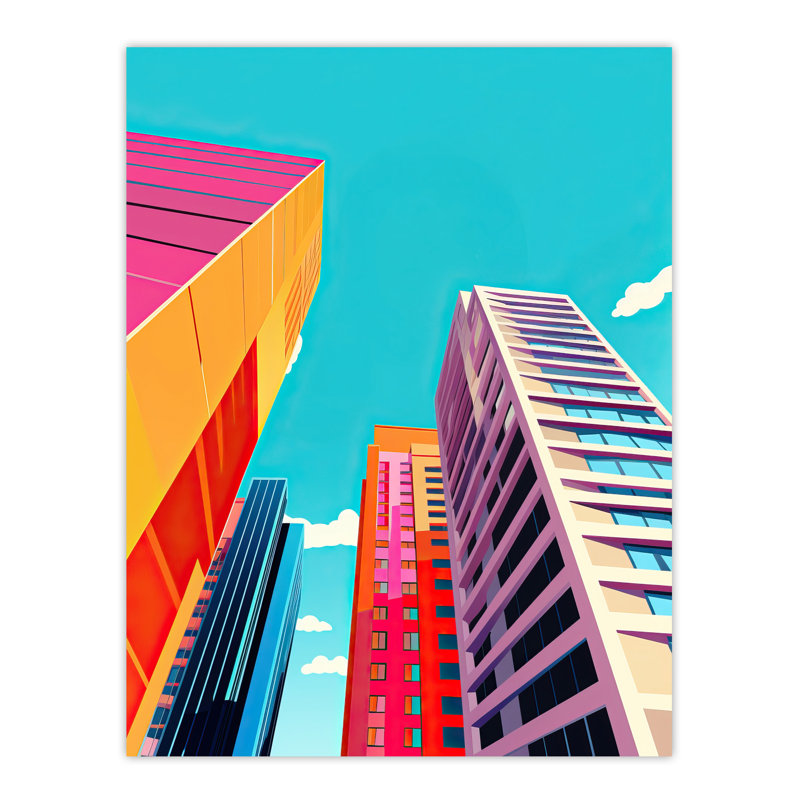Wall Art Print City Living Skyscraper Graphic Design Skyline with Sky Poster