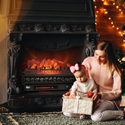 Shrum 26" WiFi Infrared Quartz Electric Fireplace with Sound Crackling, Realistic Pinewood Logs, Timer, 1500W
