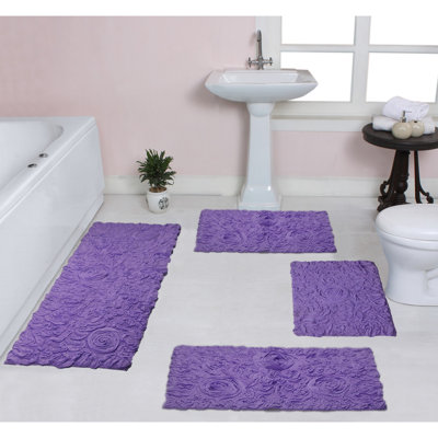 Dobrinsky Plush Floral Solid Bath Rug Set 100% Cotton (Set of 4)
