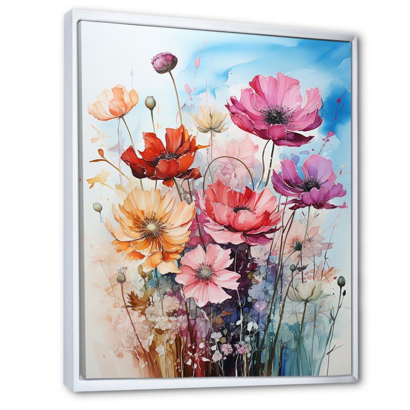 Motif floral minimalisme pré - imprimé, H 32 po x l 24 po x P 1 po, Cadre flottant blanc
