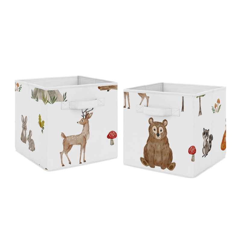 Sweet Jojo Designs Watercolor Woodland Forest Animals Collection Fabric Decorative Bin