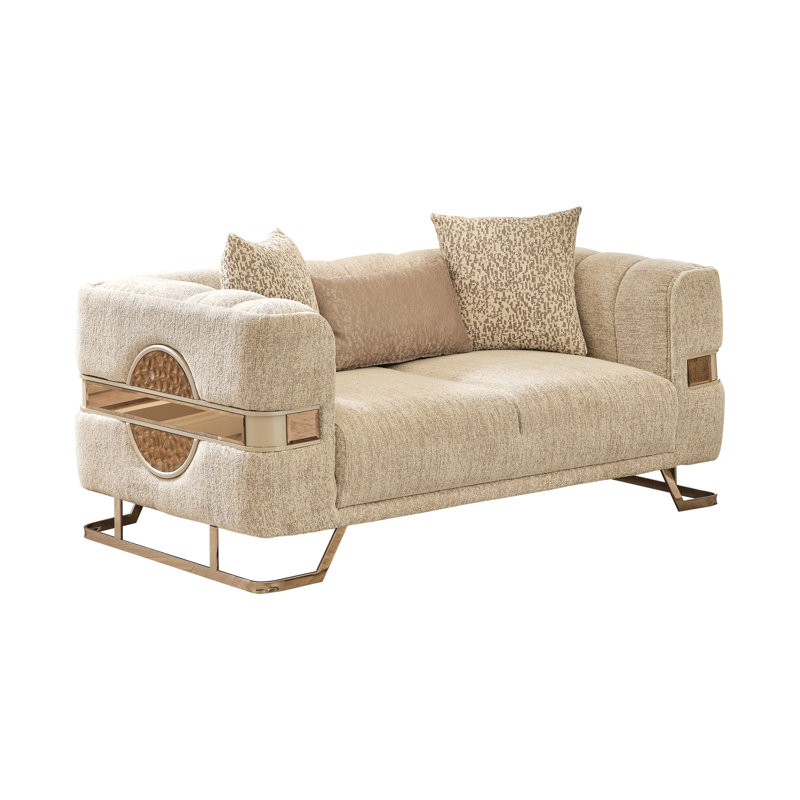 Causeuse Bouclé avec bande décorative dorée - Design contemporain de luxe