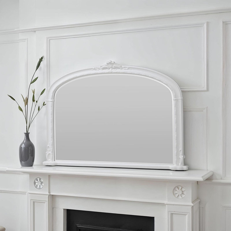 Overmantle Arched Bevelled Victorian Mirror, White