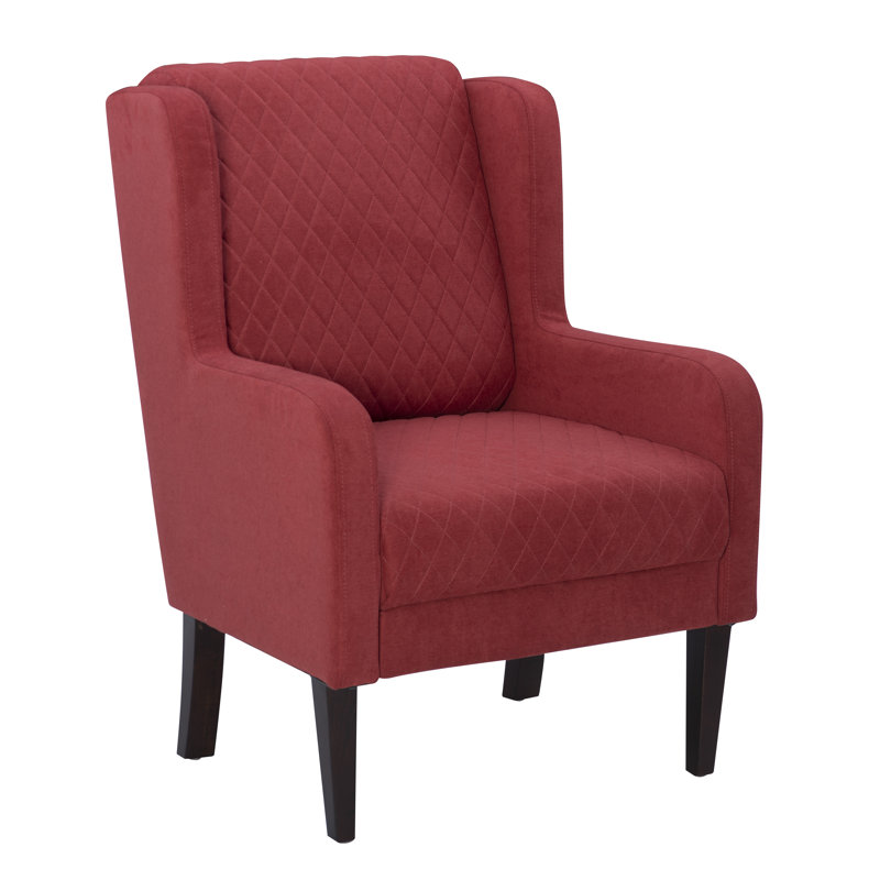 Quilted Upholstered Wingback Chair with Solid + Manufactured Wood Legs, Rust Polyester Blend