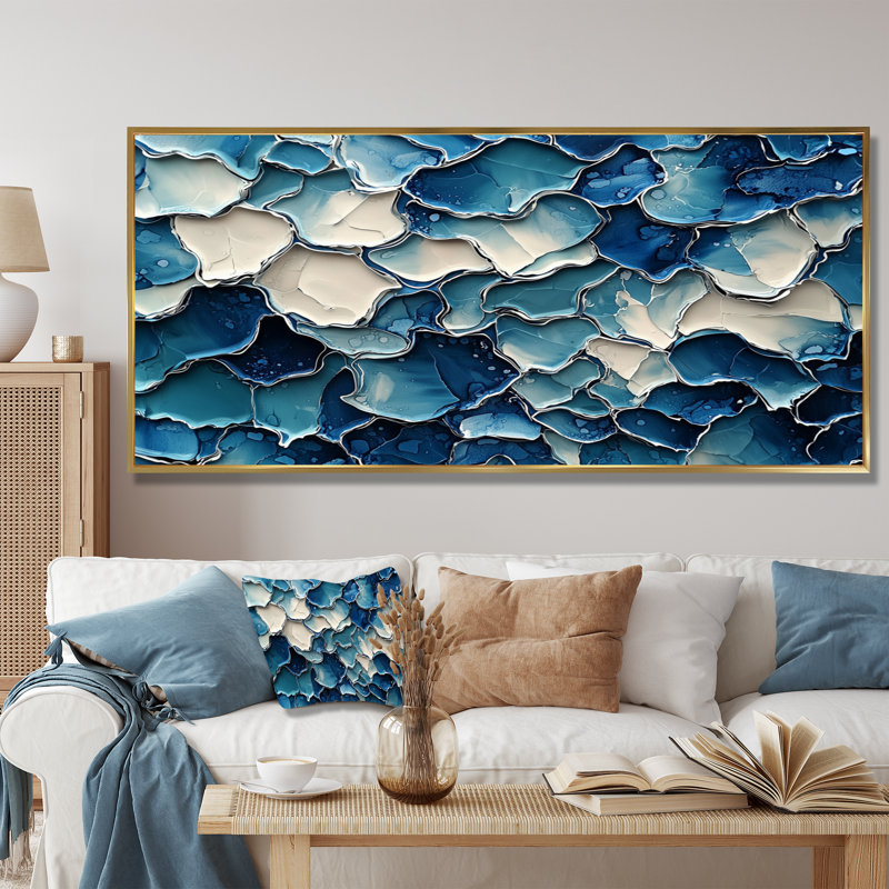Mauriello - Abstract Large Wall Art, H 28 po x l 60 po, Cadre flottant, Doré