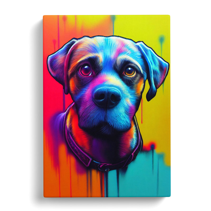 Neon Dog No.1 - Wrapped Canvas, 50cm H x 35cm W x 3cm D