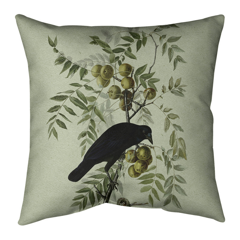 Housse de coussin carrée et insert John James Audubon American Crow, Housse de coussin seulement, 20 po x 20 po, Vert