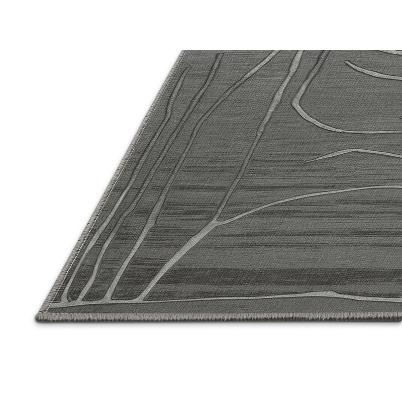 Tapis abstrait gris lavable à la machine, Rectangulaire 3 pi x 5 pi