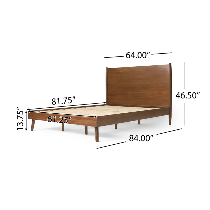 Lit plateforme en bois massif Cohron, Grand lit, Brun