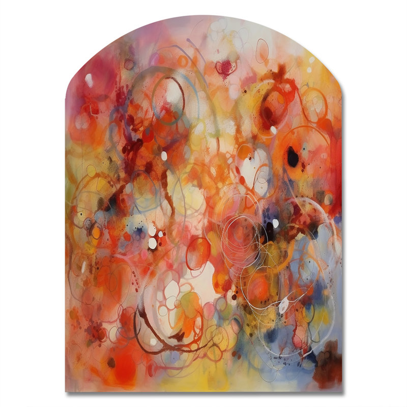 Orange orange rouge marbré Dreamscape II - Art géométrique abstrait géométrique en métal, H 34 po x l 25 po