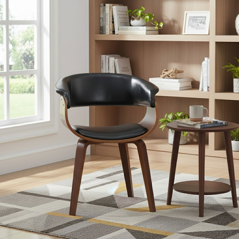 Baumgartner 18.1'' H Polyurethane Upholstered Walnut Armchair, Black