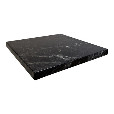 24" x 30" Marble Black Resin Table Top with White Veining, Indoor Use