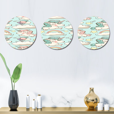 Ensemble de 3 décorations murales à motif de licornes et de nuages