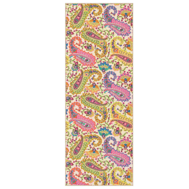 Tapis crocheté à Ivoire/mauve Torrington, Tapis de couloir 1 pi 10 po x 8 pi