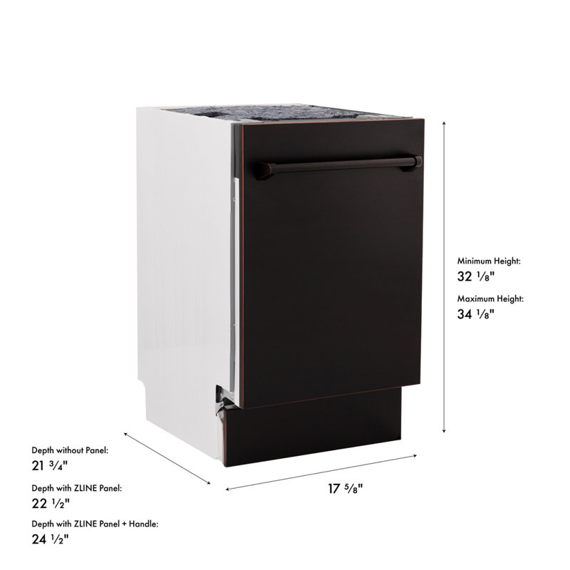 ZLINE 18 in. Tallac 3rd Rack Dishwasher with Auto Door Open Drying, 51dBa, Oil-Rubbed Bronze Panel, Oil Rubbed Bronze
