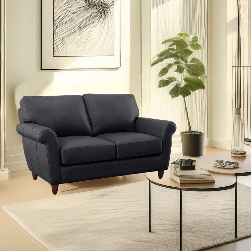 Causeuse en cuir véritable Cherish, Noir