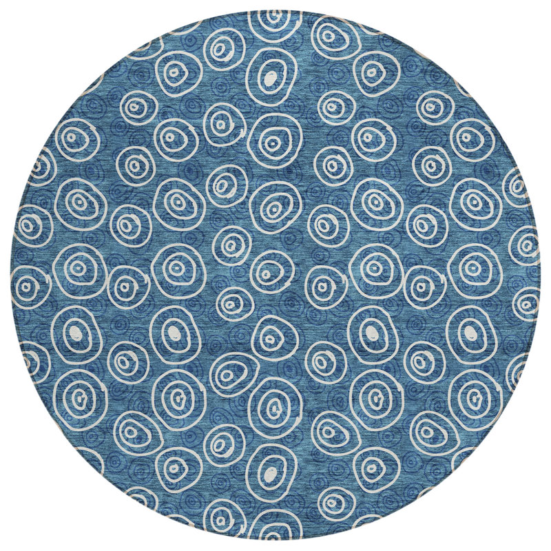 Washable Geometric Indoor / Outdoor Rug, Round 8'