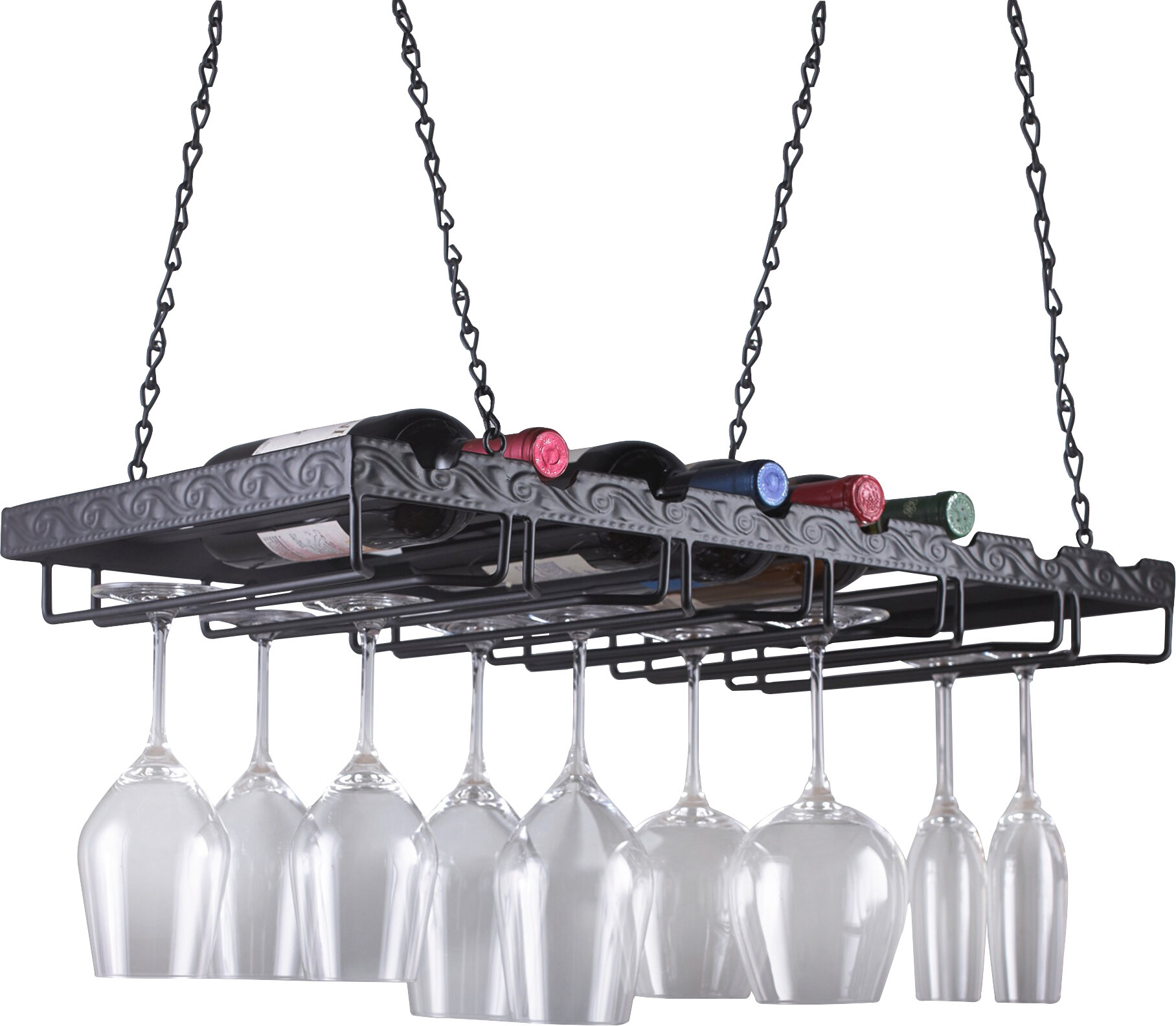 Wine Enthusiast Companies 8 Bottle Hanging Wine Bottle and Glass Rack ...