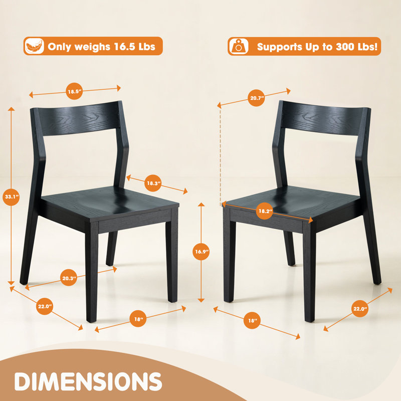 Morven Mid-Century Solid Wood Stackable Dining Chair, MVC-48-W, with Angular Back & Contoured Seat, Ebony Black, Ebony Black