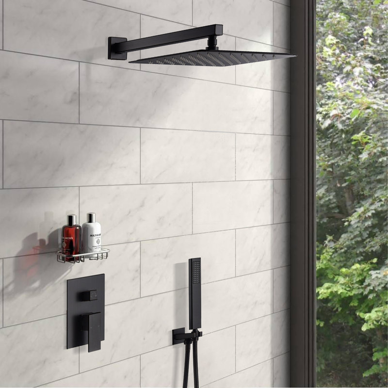 Système de douche mural double à 2 fonctions 10 po avec valve brute, Noir mat