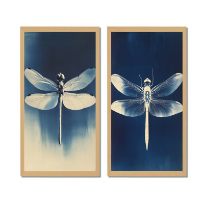 Libellule en bleu de Prusse I - Tableau Libellule en 2 parties