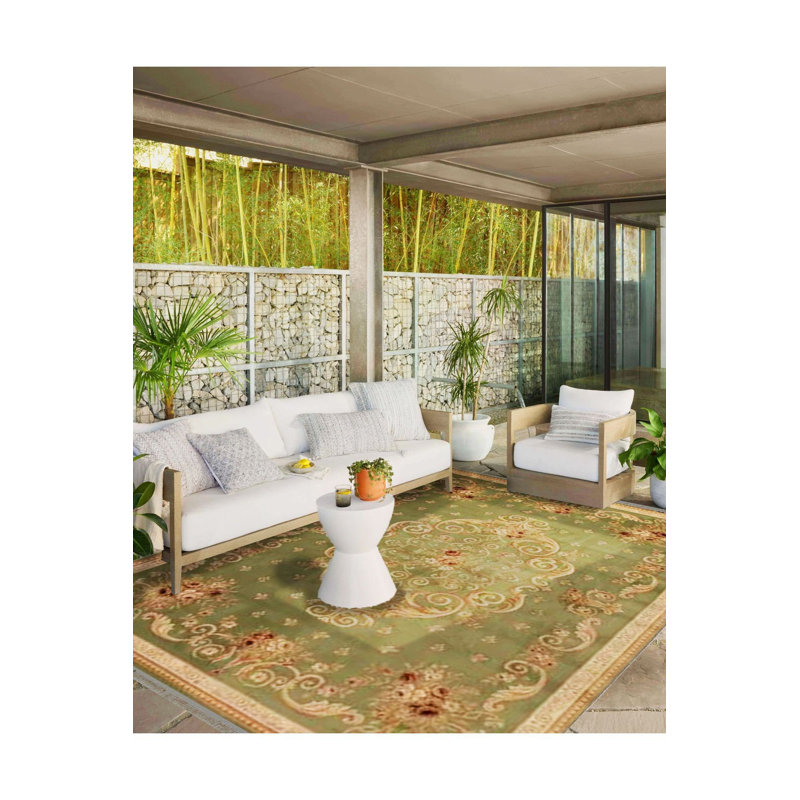 Tapis décoratif vert lavable à la machine, Rectangle 4 pi 7 po x 6 pi 7 po