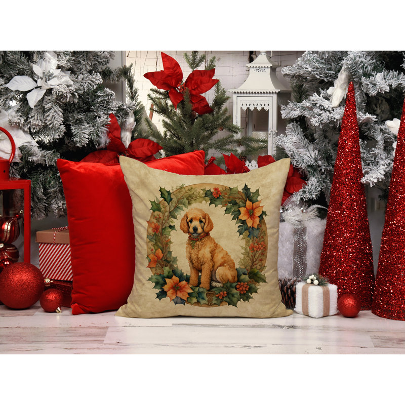 Coussin décoratif intérieur / extérieur en polyester Christmas, Carré, 18 po x 18 po, Caniche