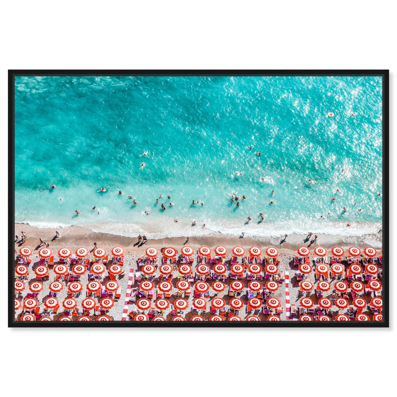Paradise Beach Umbrellas - impression, Noir, H 20 po x l 30 po, Cadre flottant noir