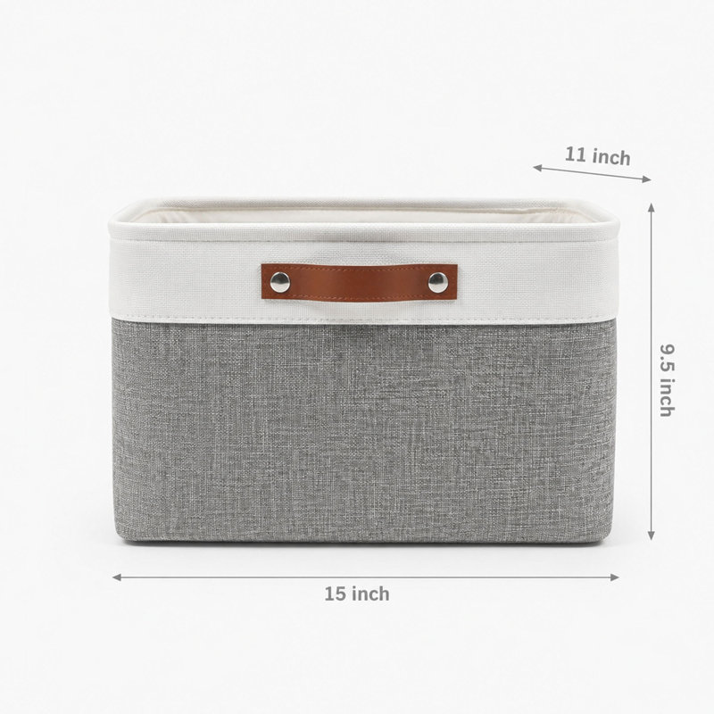 Ensemble de 3 paniers de rangement en tissu gris et blanc, poignées