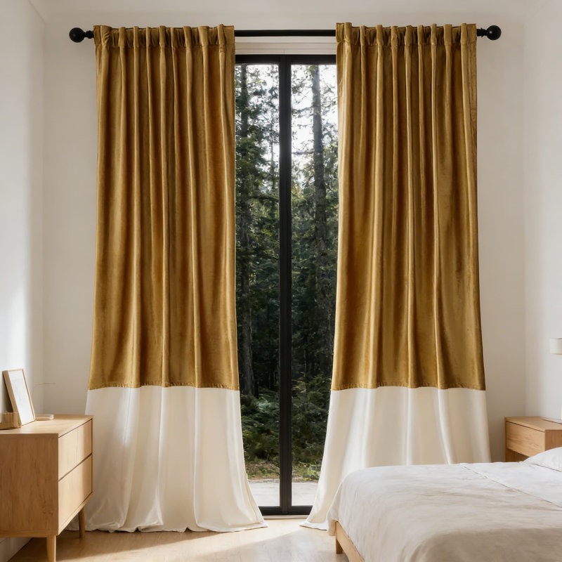 Velvet Blackout Curtains With Modern Color Block Design - Back Tab & Rod Pocket Soundproof Drapes For Living Room And Bedroom Window Treatments (Set Of 2 Panels)