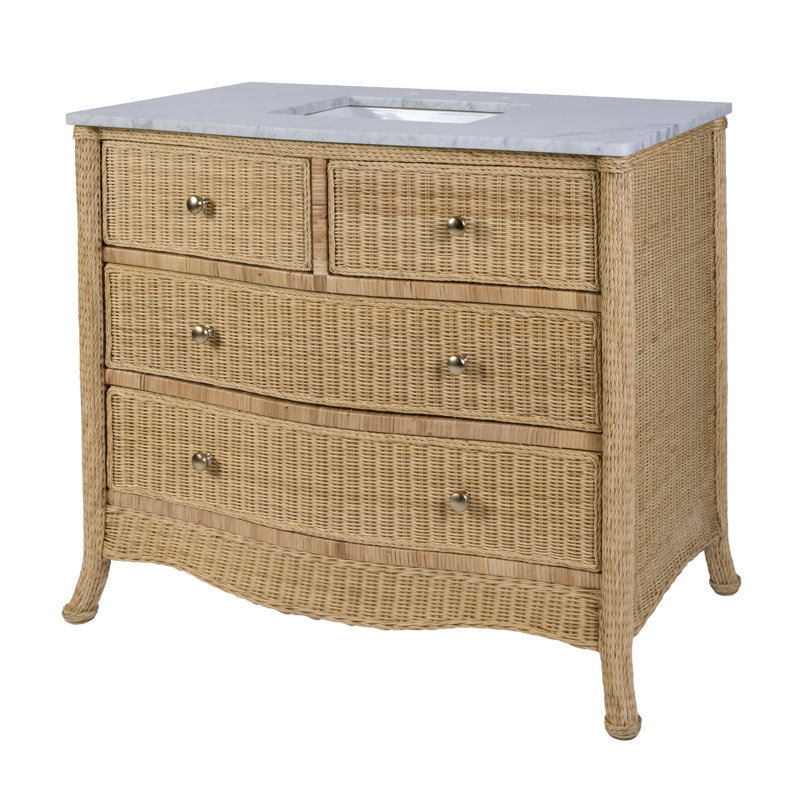 Meuble-lavabo à 2 tiroirs en marbre et brun naturel McLean