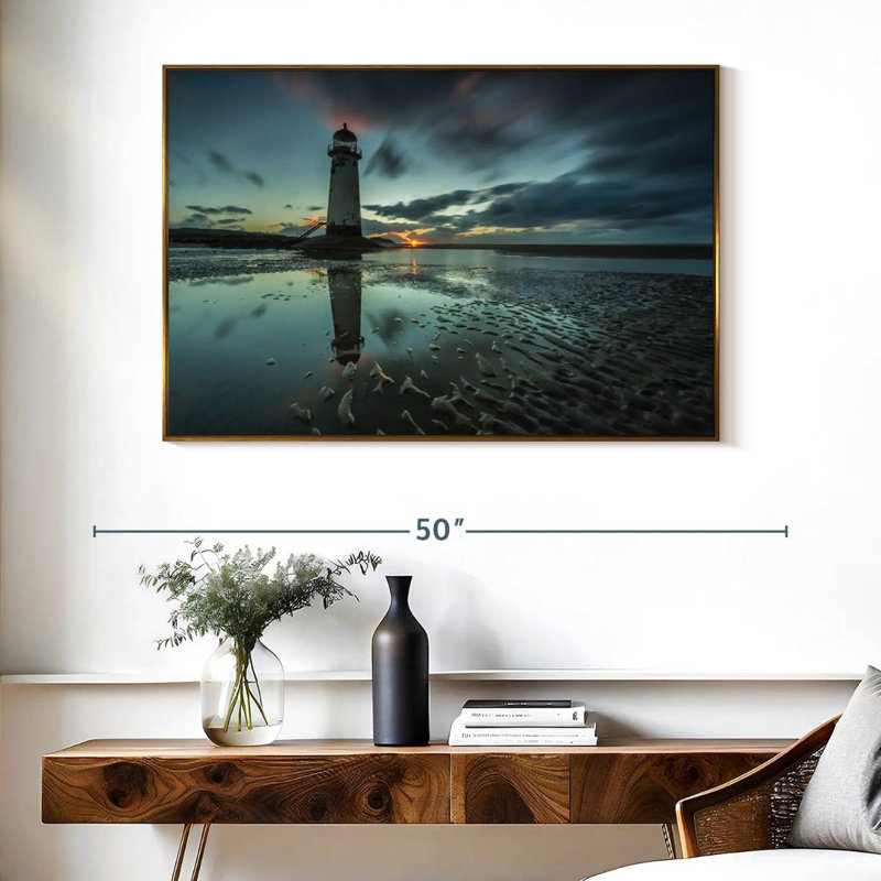 Phare de Point Of Ayr, Cadre flottant doré, 40 po x 27 po