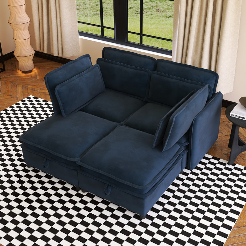 Double-Layer Cushion Modular Sofa, Dark Blue