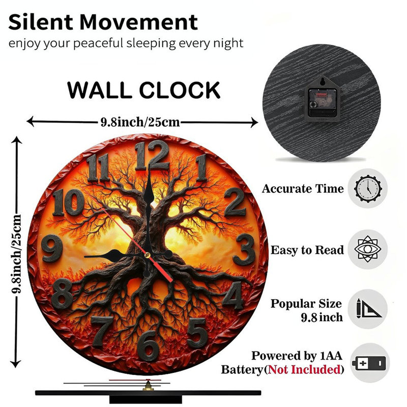 Orange Sunset Tree of Life Wall Clock