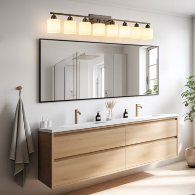 52 Inch 8-Light Bathroom Mirror Lights (Black), Elegant Modern Bathroom Wall Sconce, Wall-Mounted Lighting Fixture With Metal Frame And Opal Glass Shade, Suitable For Mirrors, Bedrooms, Living Rooms