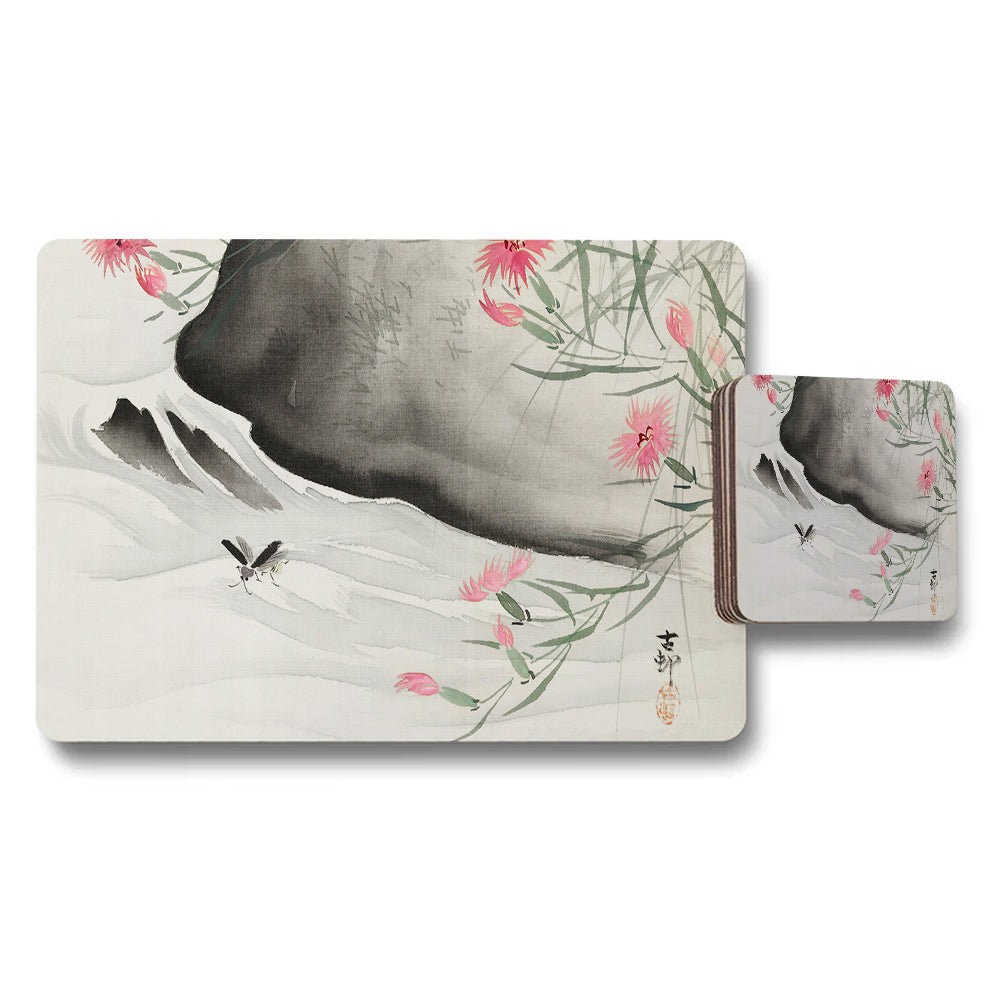 Watercolor Floral Placemat And Coaster Set For Dining Table Decor