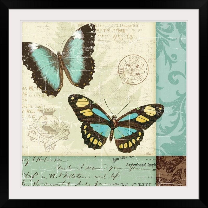 «Butterfly Patchwork II», impression, H 28 x l 28 po x P 1 po, Cadre noir