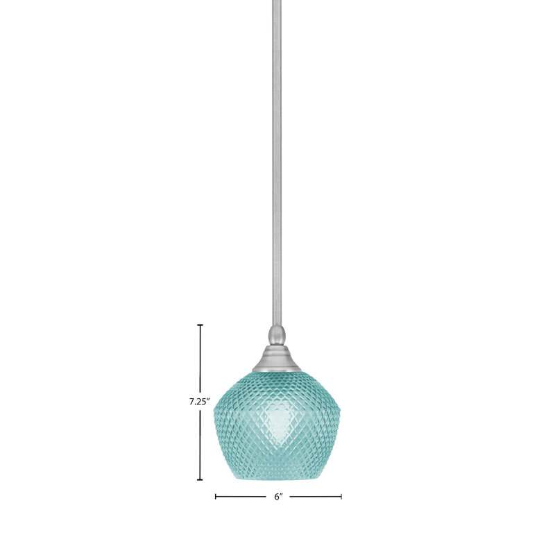 Stem Hung Mini Pendant With 6" Glass, Turquoise