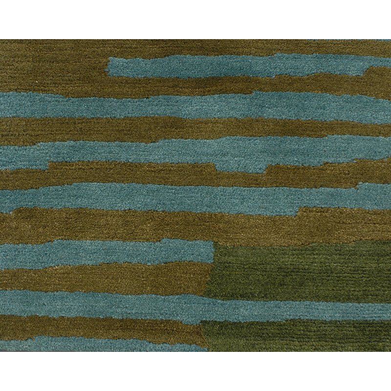 Righe Wool Abstract Area Rug in Green, Rectangle 3' x 5'
