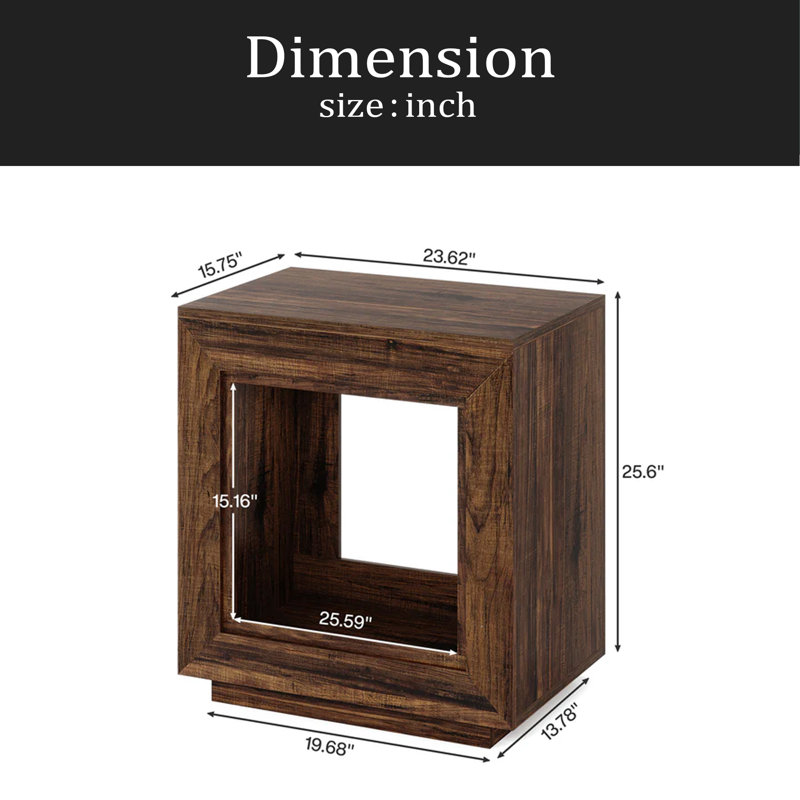 Table de canapé en bois, table de bout carrée, table d'appoint rustique