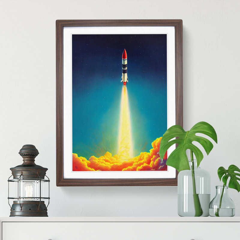 Mysterious Spaceship Rocket 1 Piece Single Picture Frame Wall Art, 34cm H x 25cm W, Walnut