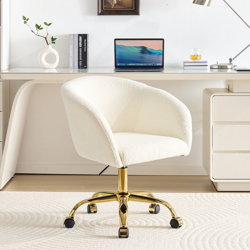Fauteuil de bureau et de meuble-lavabo moderne pivotant avec base dorée, Blanc