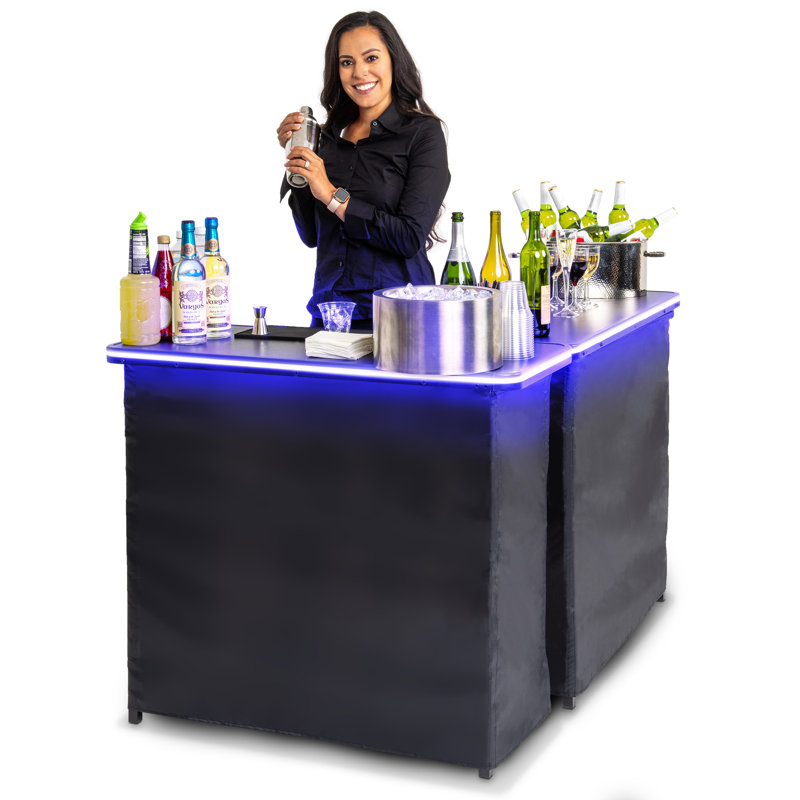 GoBar Portable Double Bar Table Set with Multi-Colour LED Lights - Mobile Bartender Station