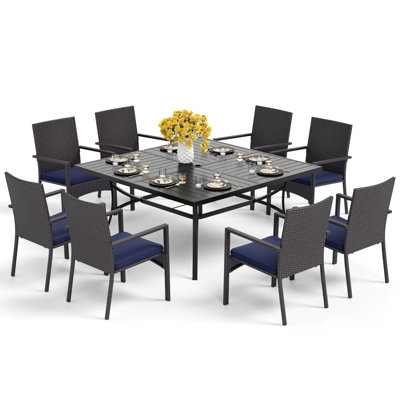 Swendy 8 - Person Patio Dining Set with Square Table , Cushions Included