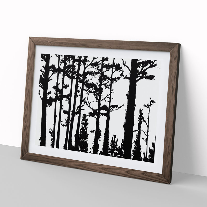Pine Tree Block Print - Single Picture Frame Print, 46cm H x 64cm W, Brown