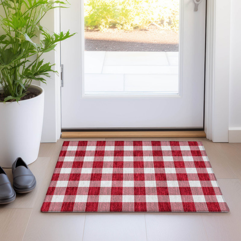 Premium Machine Washable Prisco Red Rug, Rectangle 1'8" x 2'6"