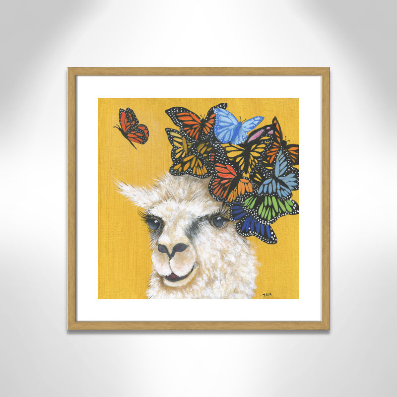 Art sur toile llama, H 23,5 po x l 23,5 po x P 1,18 po, Cadre en chêne