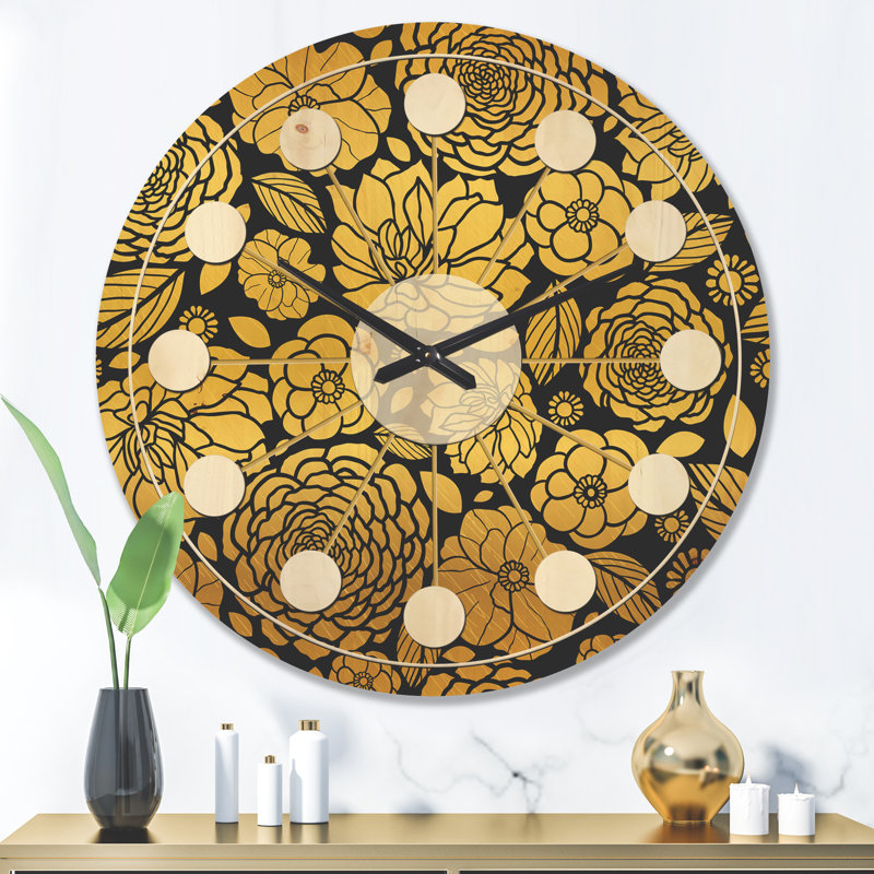 Horloge murale Golden Floral II - Mid-Century, Très grand