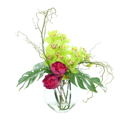Tropical Arrangement with Orchids and Peonies