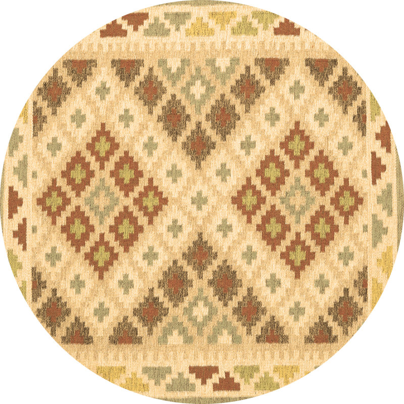 Tapis rouge / brun en laine tissé à la machine Dniel Southwestern, Rond 8 pi